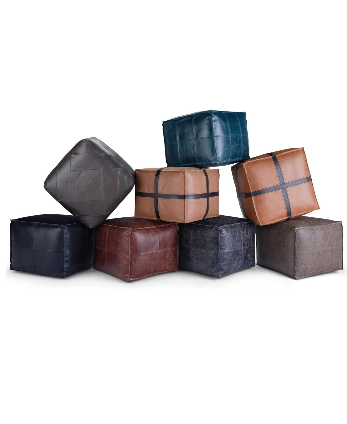 Teal Leather Square Pouf A628605