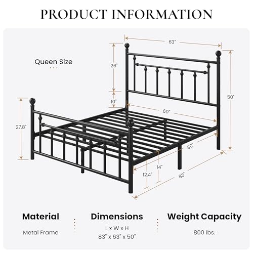 14'' Full Size Black Metal Platform Bed Frame with Headboard and Footboard U50218