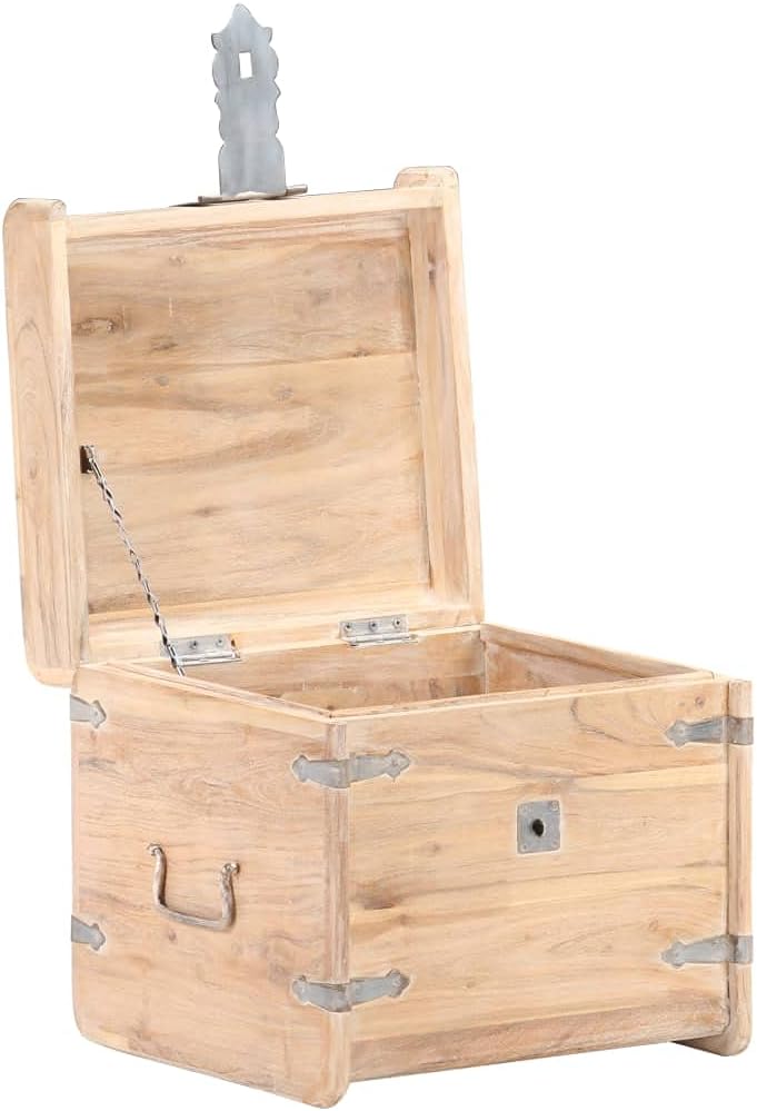 Rustic Solid Acacia Wood Chest Storage with Safety Hinge 15.7" x 15.7" x 15.7" Q85147