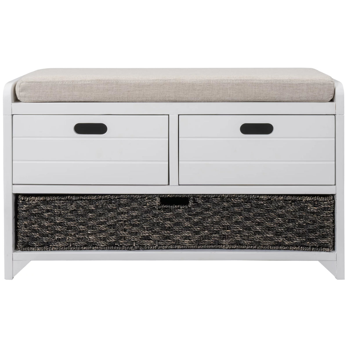 White Storage Bench with Removable Basket and 2 Drawers C4043