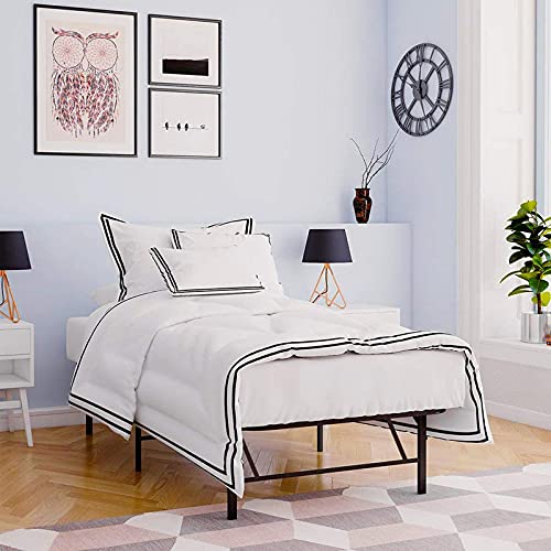 Black Twin Size Metal Platform Bed Frame with Steel Slat Support B8926