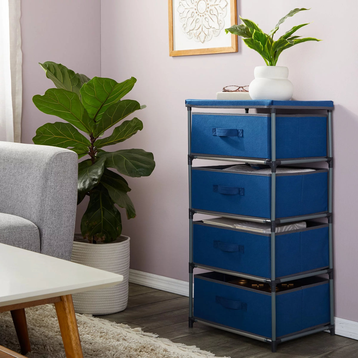 4-Tier Tall Dresser with Drawers Navy Blue X1486