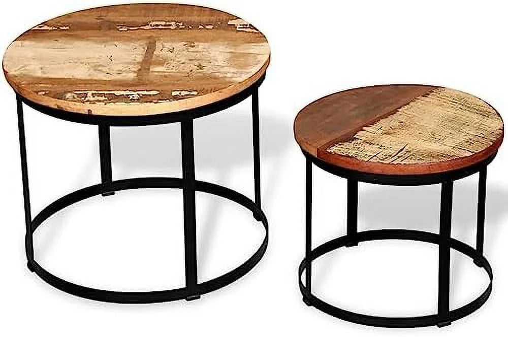 Round Two Piece Coffee Table Set Reclaimed Wood L820
