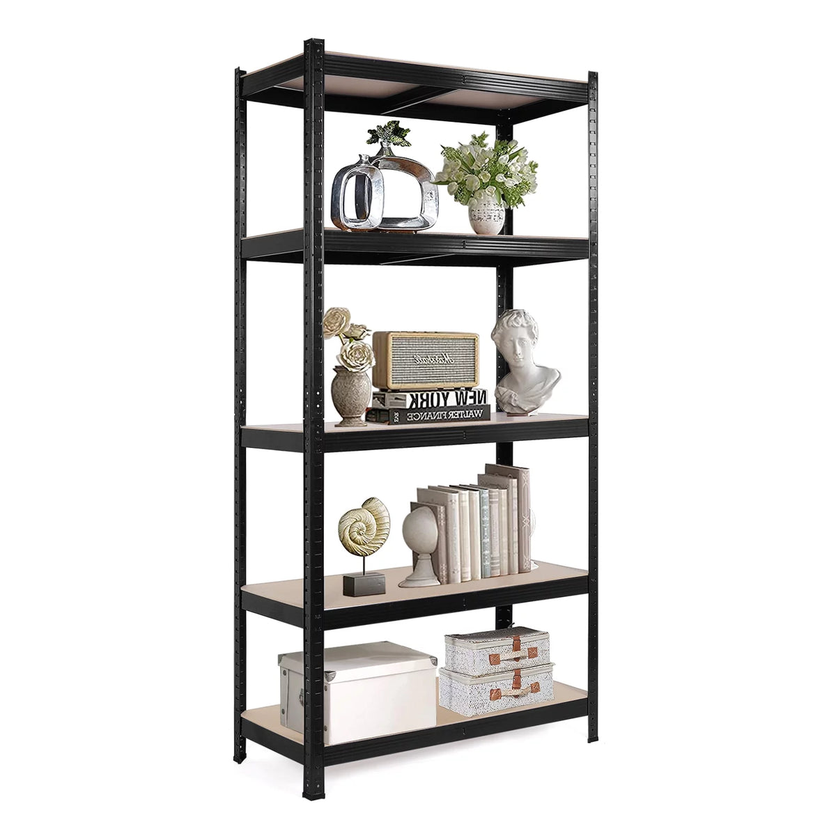 5 Tier Adjustable Heavy Duty Metal Storage Shelving, Black, 35.4" x 15.7" x 70" X771812