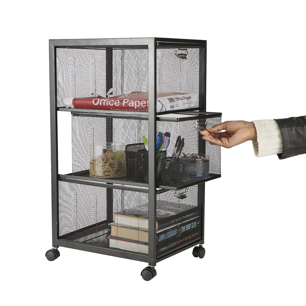 Rolling Utility Cart with 3 Drawers, Black U430017
