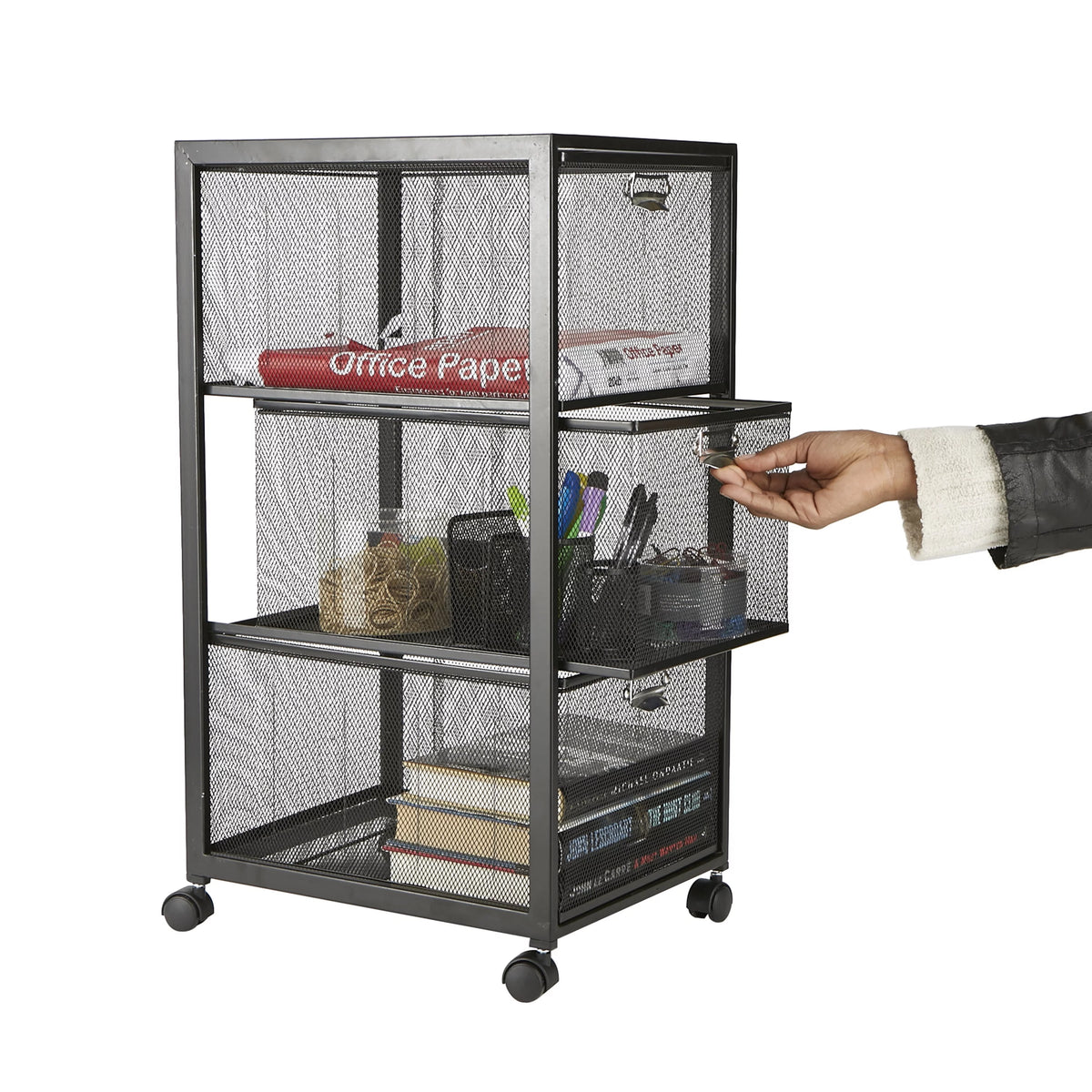 Rolling Utility Cart with 3 Drawers, Black U430017