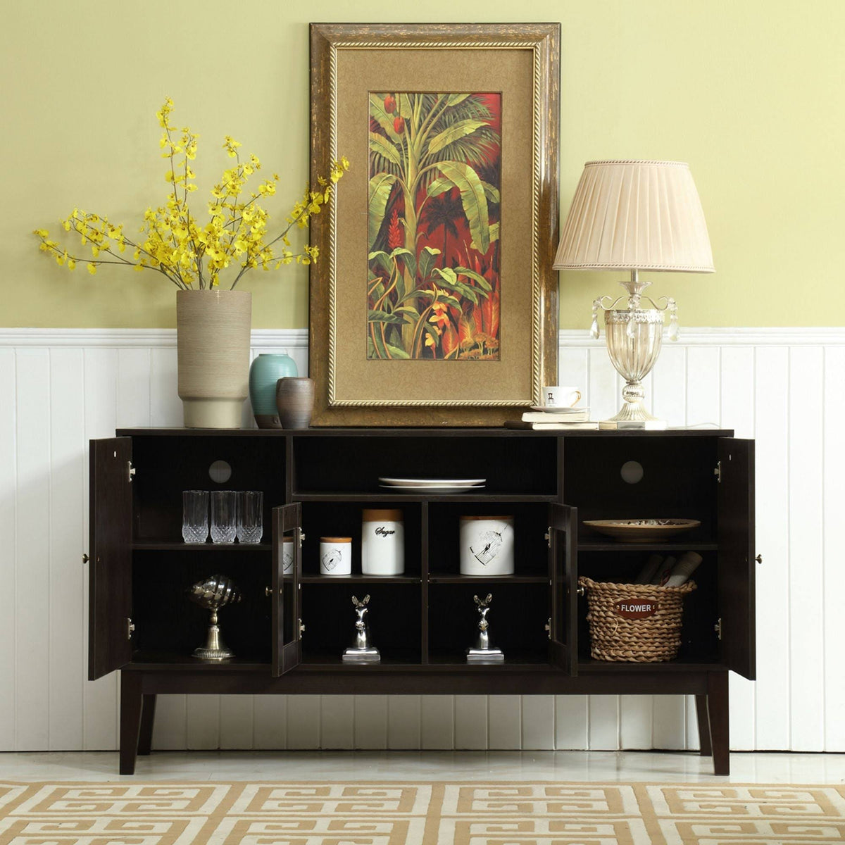 Rustic Wood Buffet Storage Sideboard Table with 4 Cabinets B1554