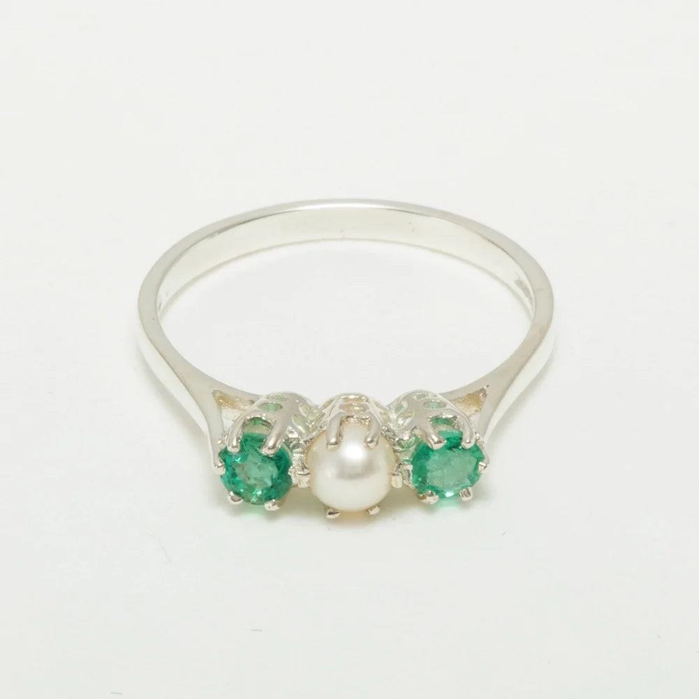 18k White Gold Cultured Pearl & Emerald Engagement Ring L85759