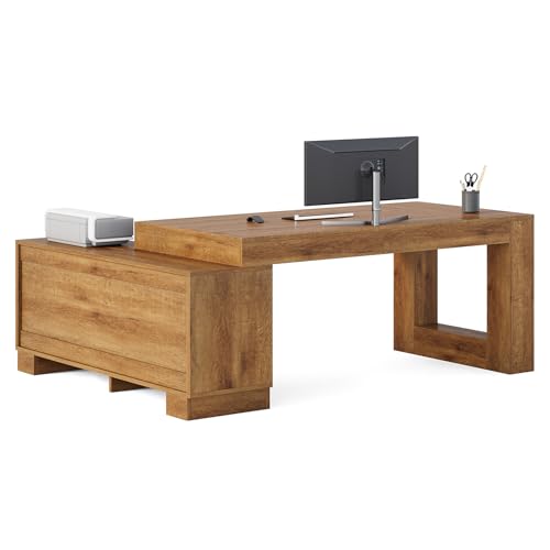 63" L Shaped Wooden Executive Desk with Storage M88549