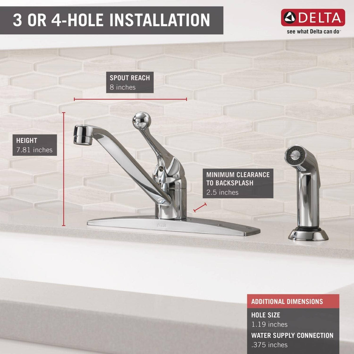 Single Handle Kitchen Faucet with Spray - Chrome T4818