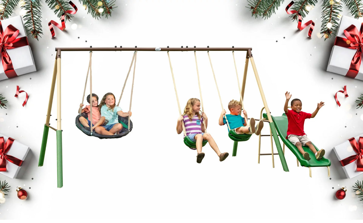 Steel Swing Set with Disc Swing, Swing Seats, Wave Slide Y85708