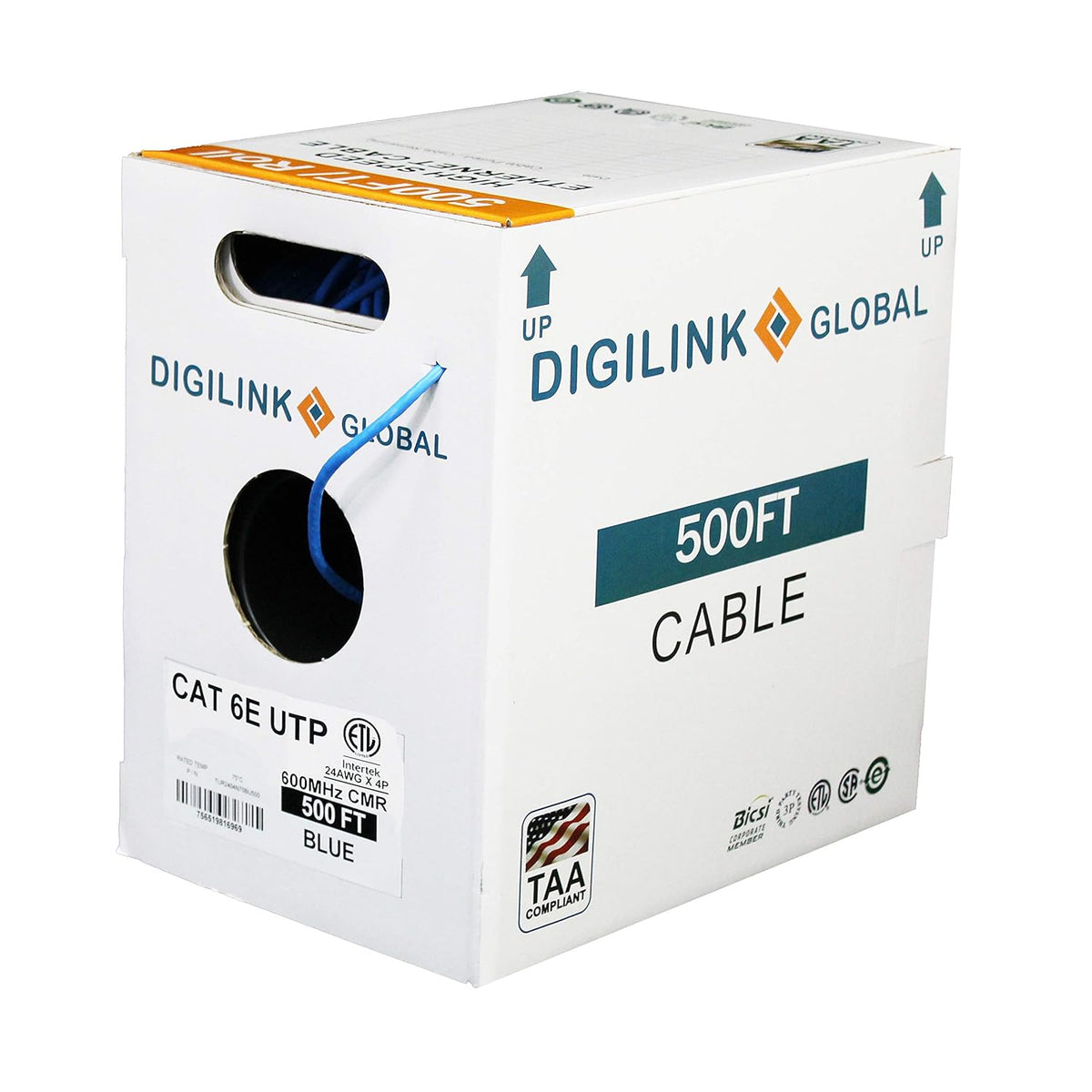 Bulk Ethernet Cable Blue 1000ft UTP 24AWG Solid Bare Copper Z600260