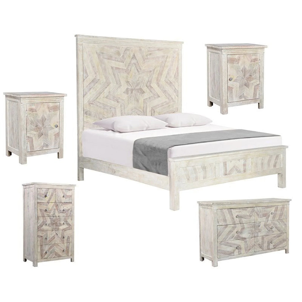 White Solid Wood King Panel Bed F982