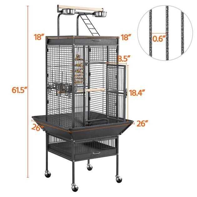 61-in Rolling Parrot Cage & Playtop D515