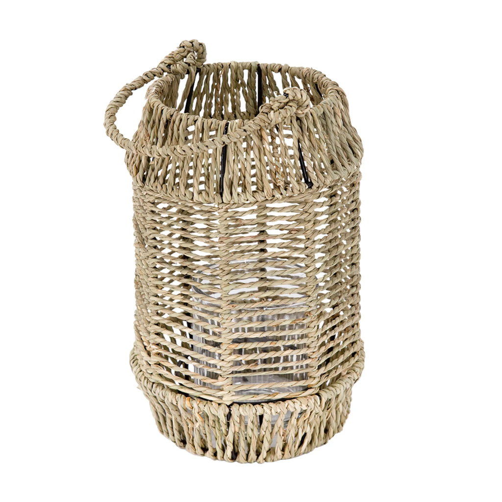 Seagrass Rope Wrapped Candle Lantern Q755