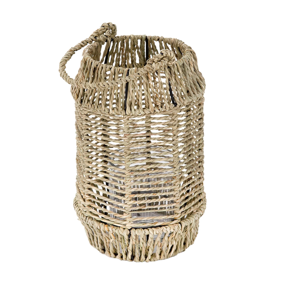 Seagrass Rope Wrapped Candle Lantern Q755