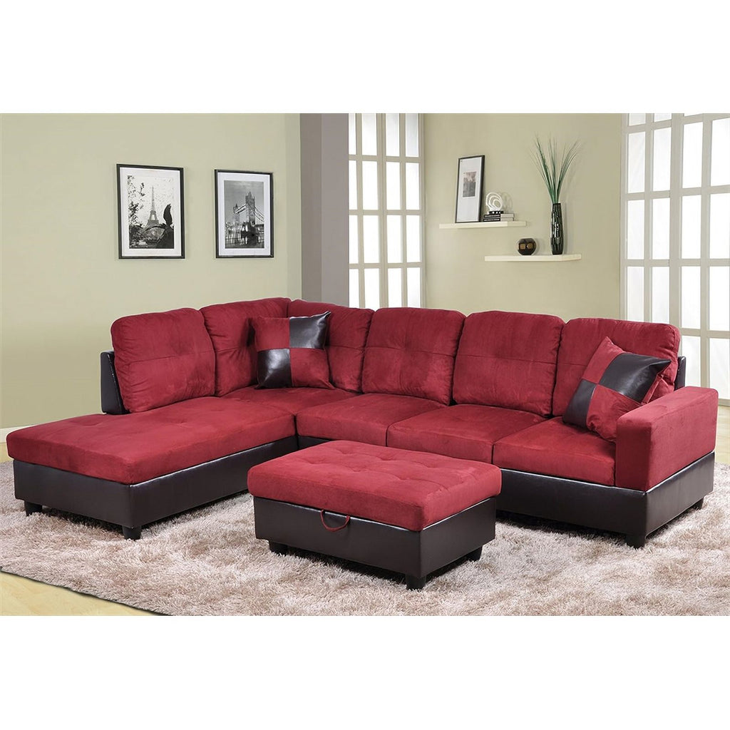 Red Raspberry Microfiber Faux Leather Sofa Set I942
