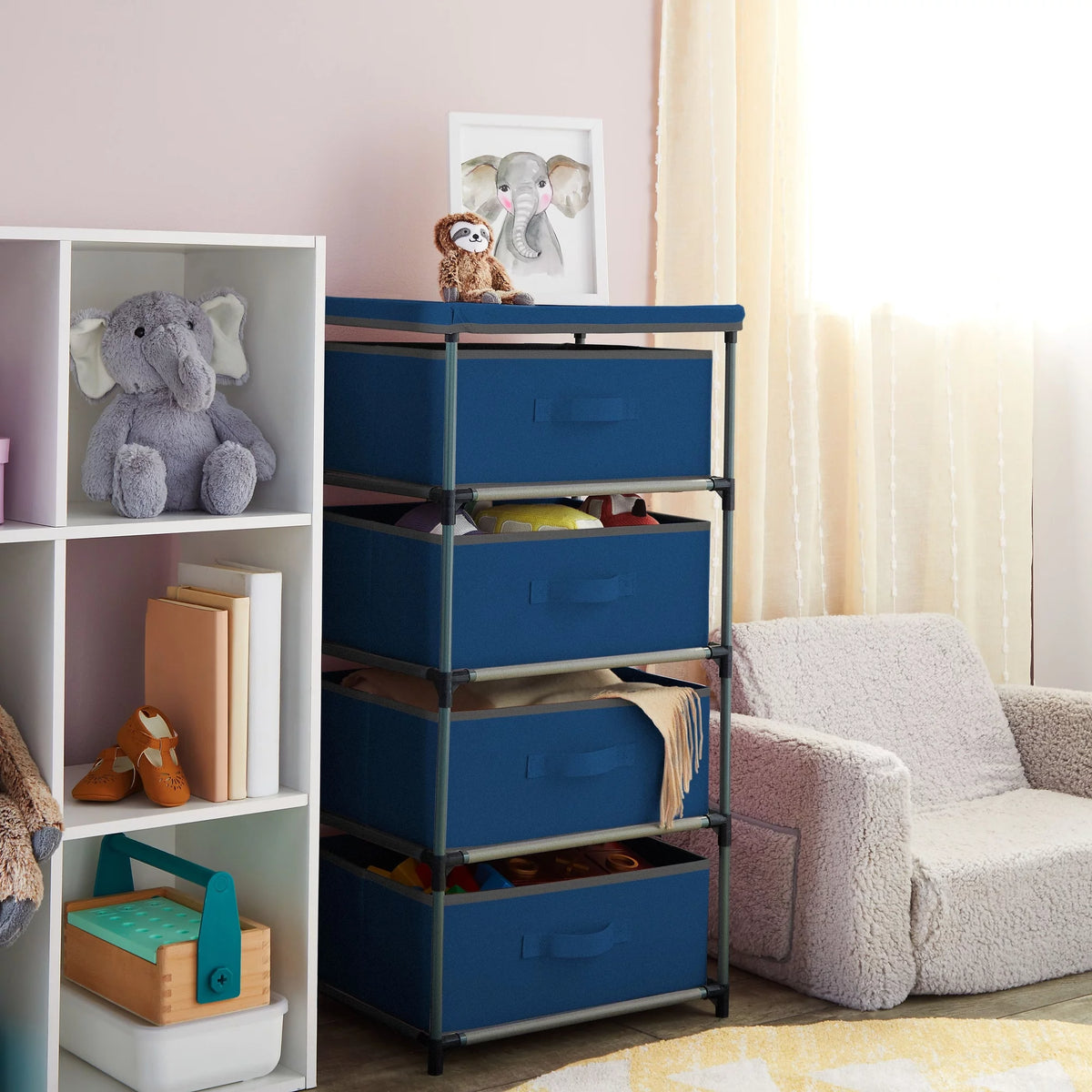 4-Tier Tall Dresser with Drawers Navy Blue X1486