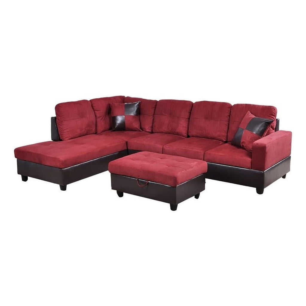 Red Raspberry Microfiber Faux Leather Sofa Set I942