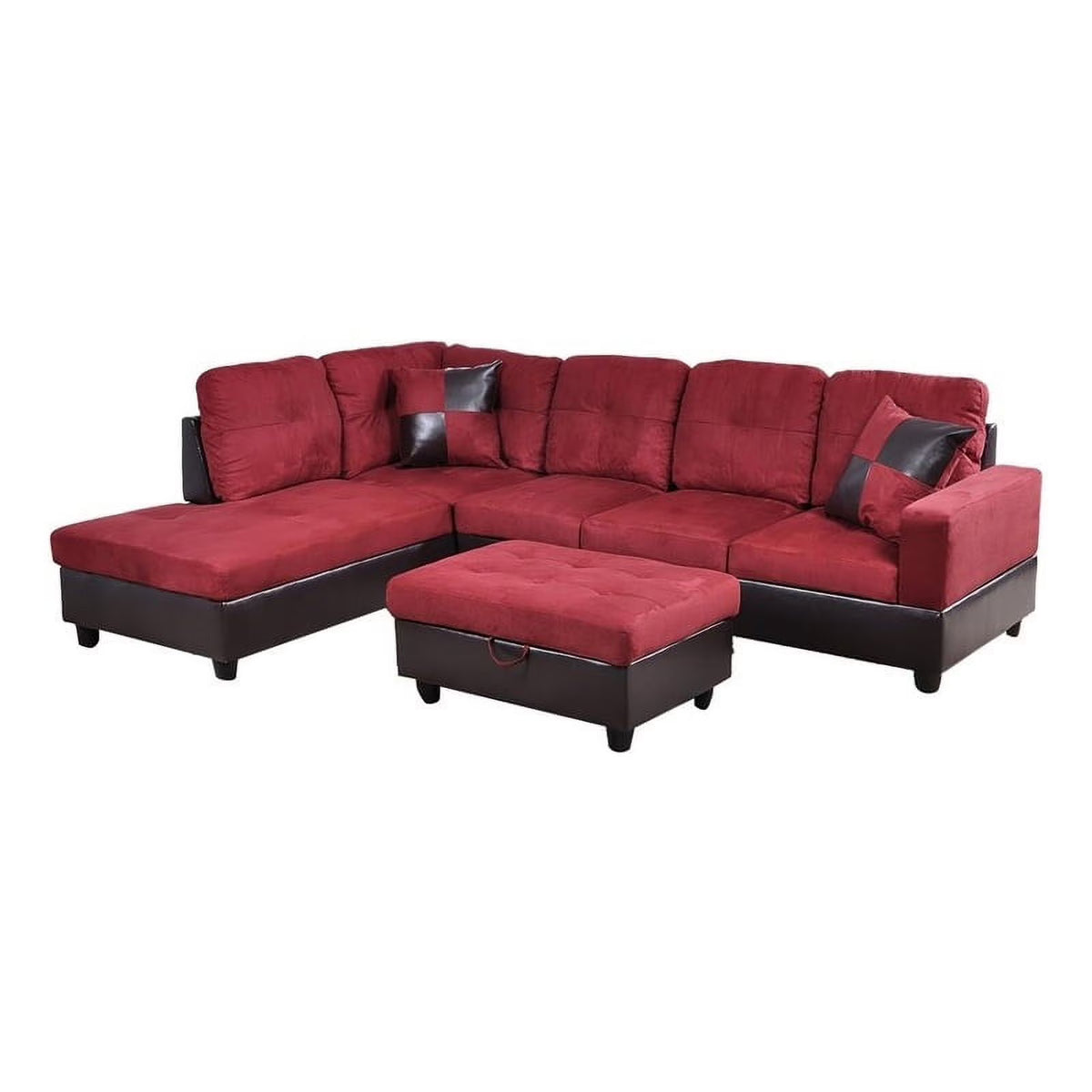 Red Raspberry Microfiber Faux Leather Sofa Set I942
