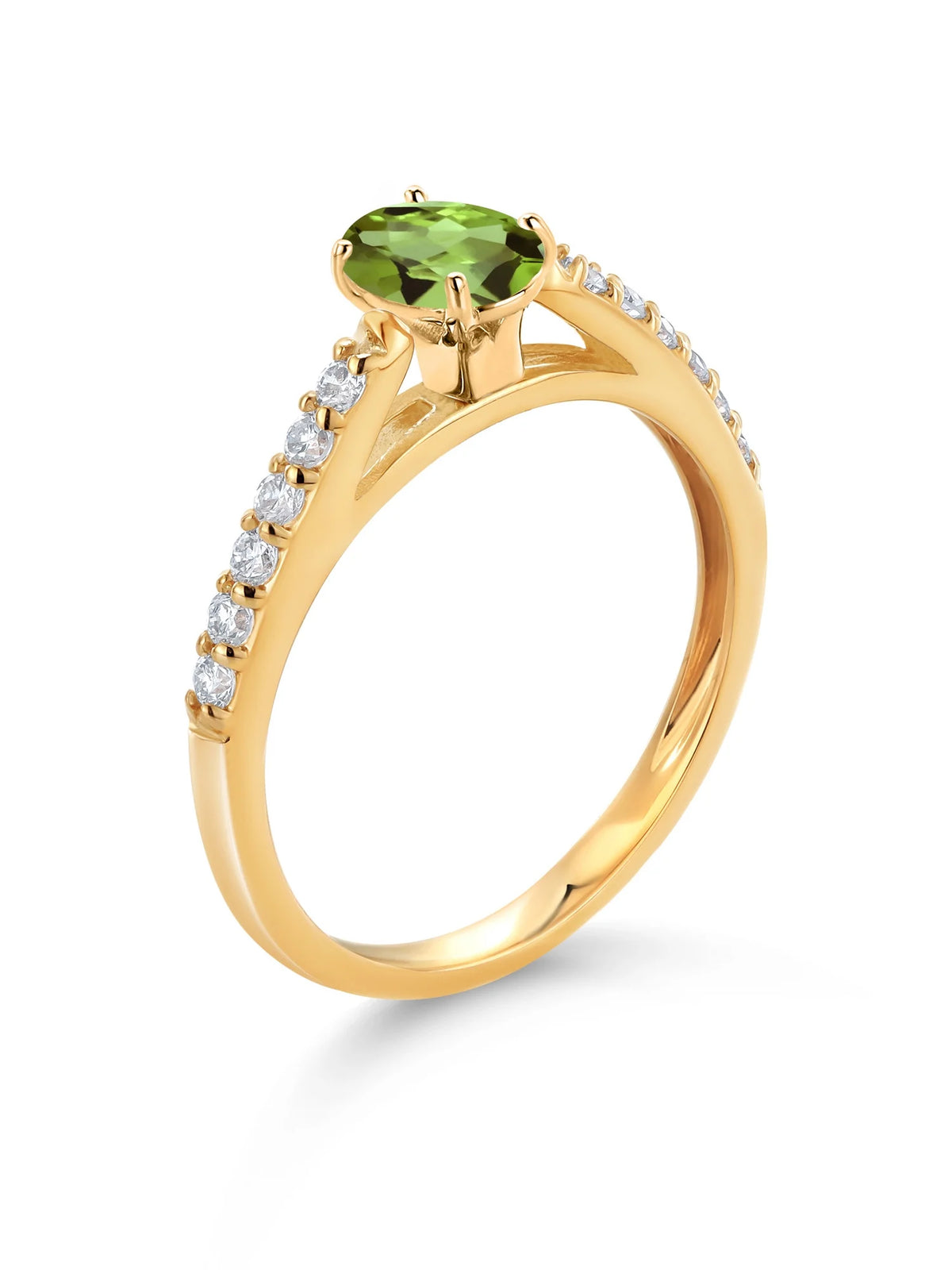 10K Yellow Gold Green Peridot and White Lab Grown Diamond Engagement Ring M4022