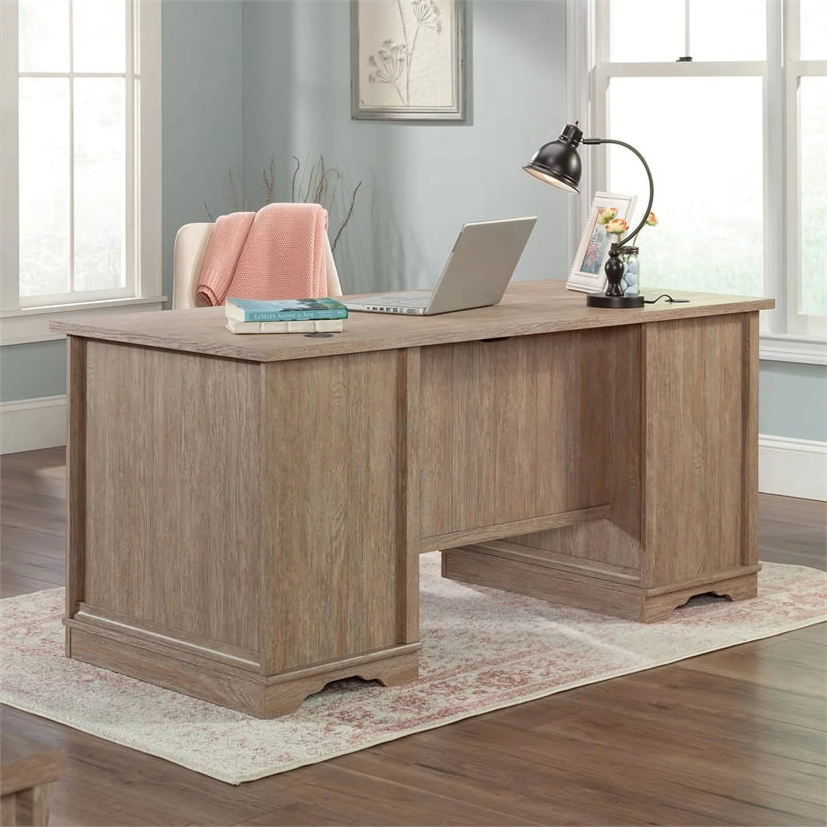 Contemporary Brushed Oak Pedestal Desk L21951