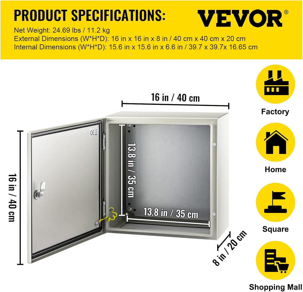 16 x 16 x 8 Inches Wall Mounted Waterproof Mild Steel Electrical Enclosure R340420