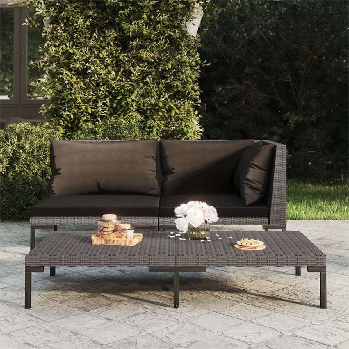 Dark Gray Half Round Poly Rattan Patio Coffee Table U24622