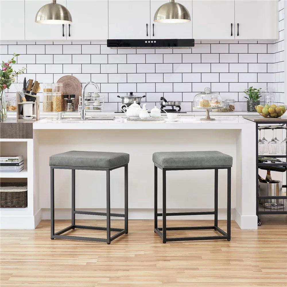 24" Modern Upholstered Backless Counter Bar Stools, 2pcs, Gray K658475