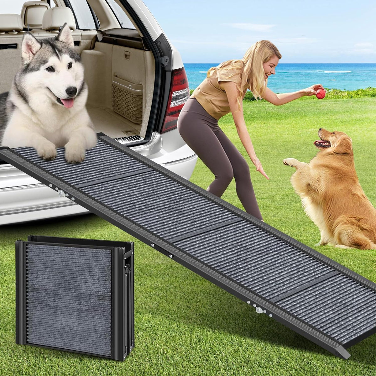 19.7" Wide 67" Long Folding Large Dog Ramp with Non-Slip Surface U27350