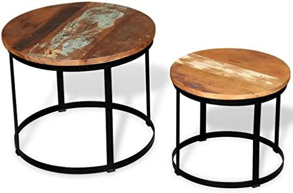Round Two Piece Coffee Table Set Reclaimed Wood L820