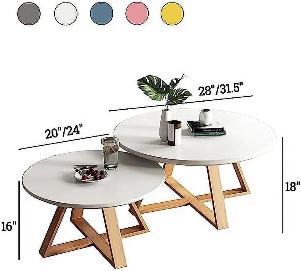 Solid Wood Round Coffee Table 28'' White T394