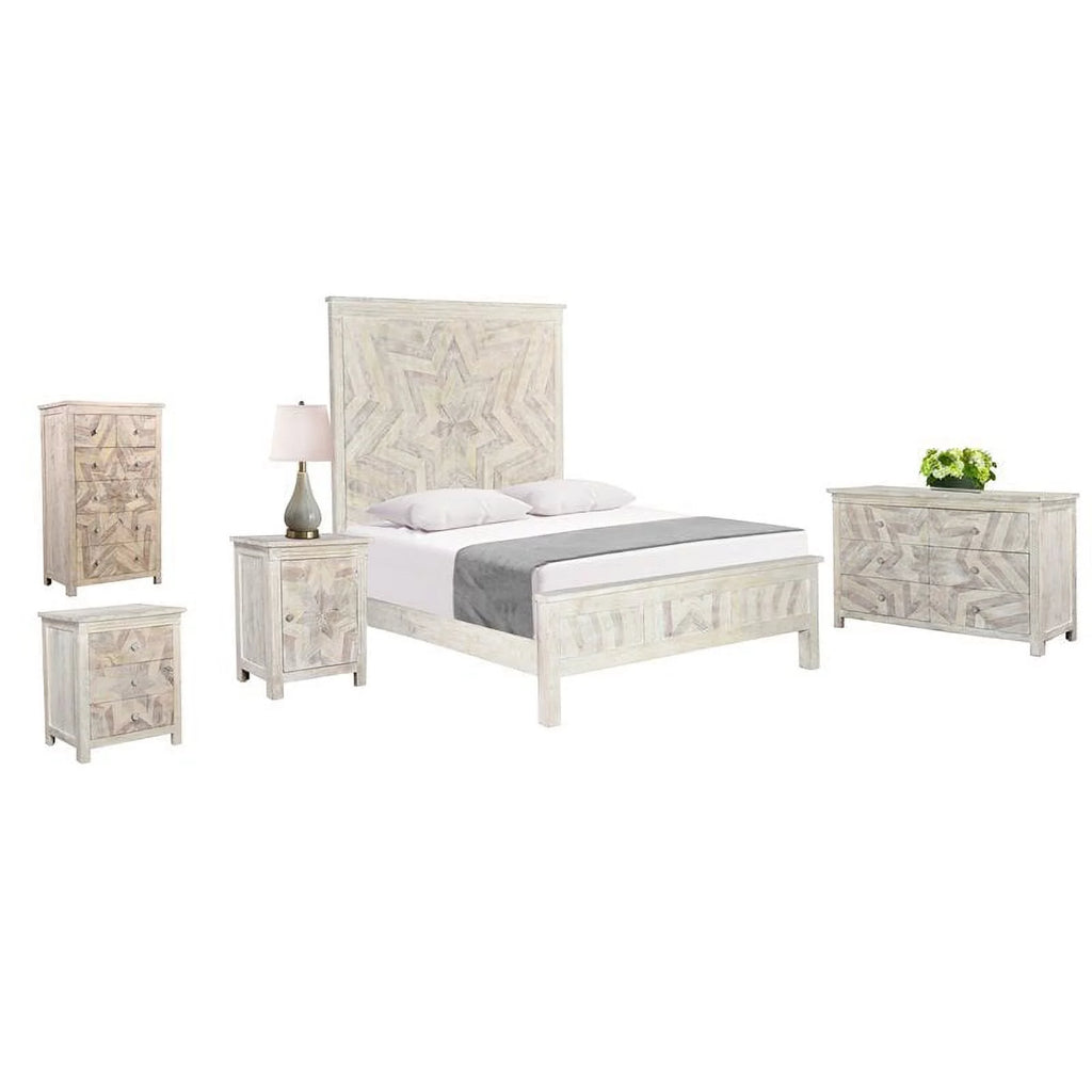 White Solid Wood King Panel Bed F982