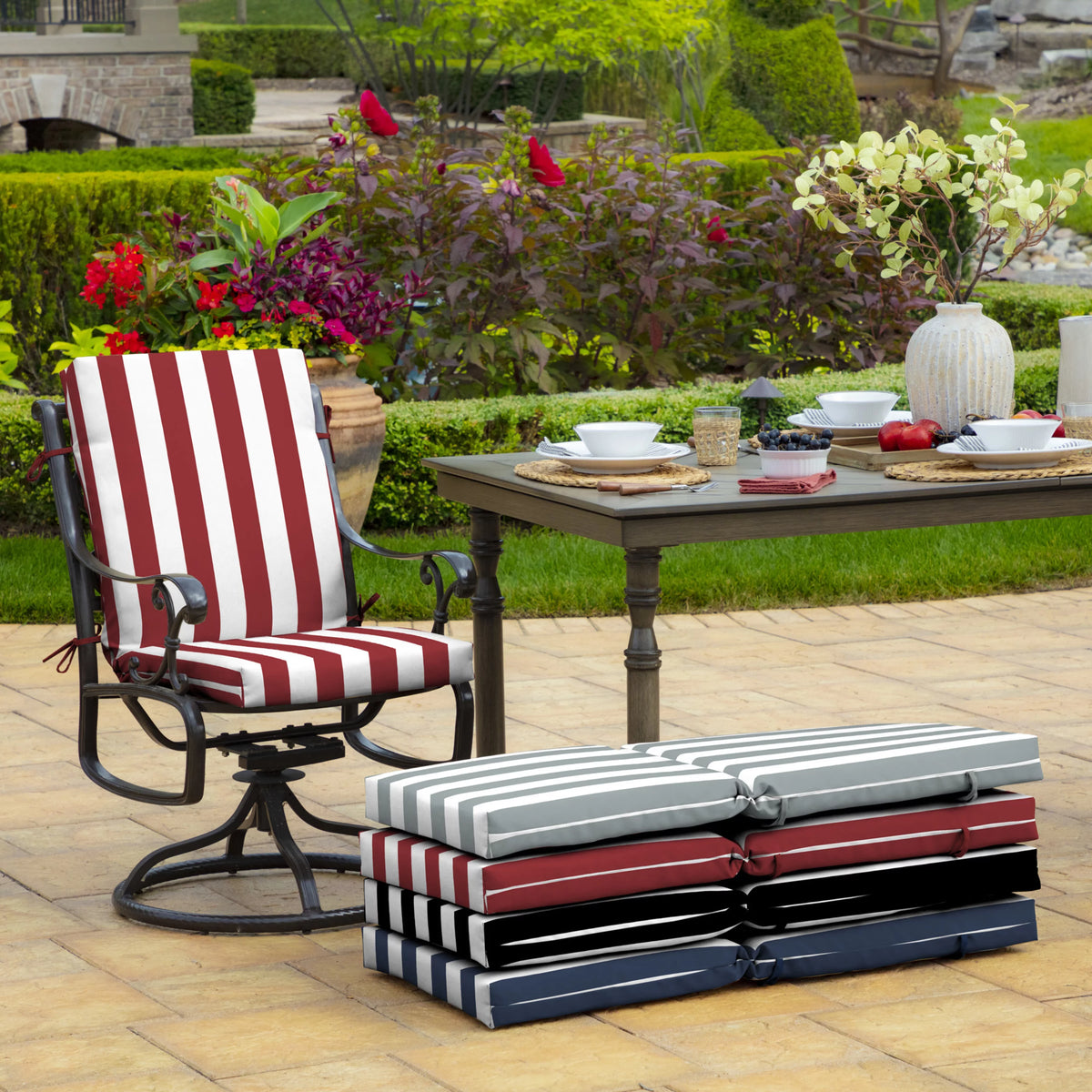 Ruby Red Cabana Stripe Outdoor Dining Chair Cushion Z659530