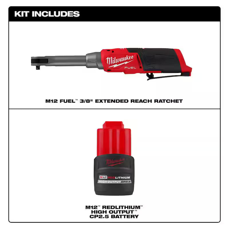 12V Lithium-Ion Brushless Cordless 1/4 in. Extended Reach Ratchet with 2.5 Ah Battery Pack H37945