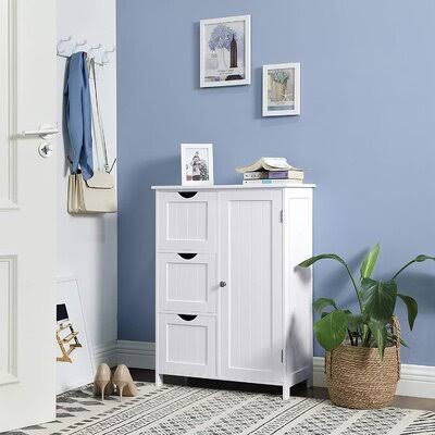 White Floor Cabinet with 3 Drawers and 1 Shelf K95142