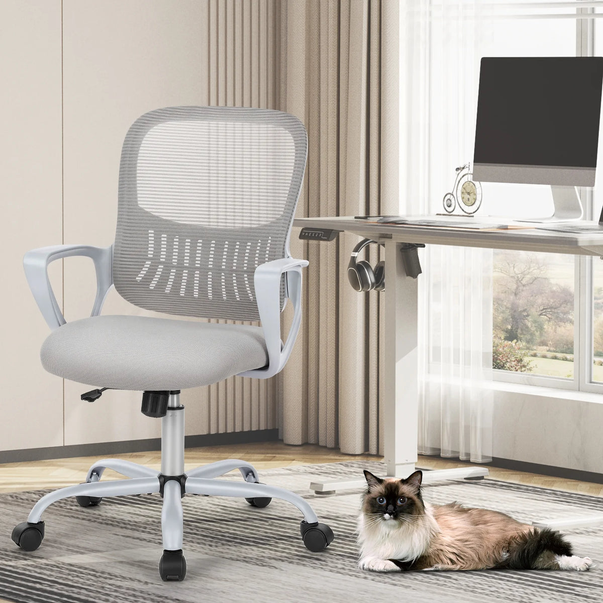 Ergonomic Mesh Office Chair with Fixed Armrest Gray I494115