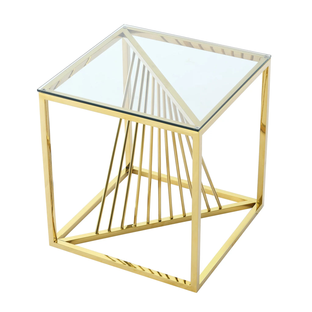 20 Inch Glass End Table with Metal Frame R969758