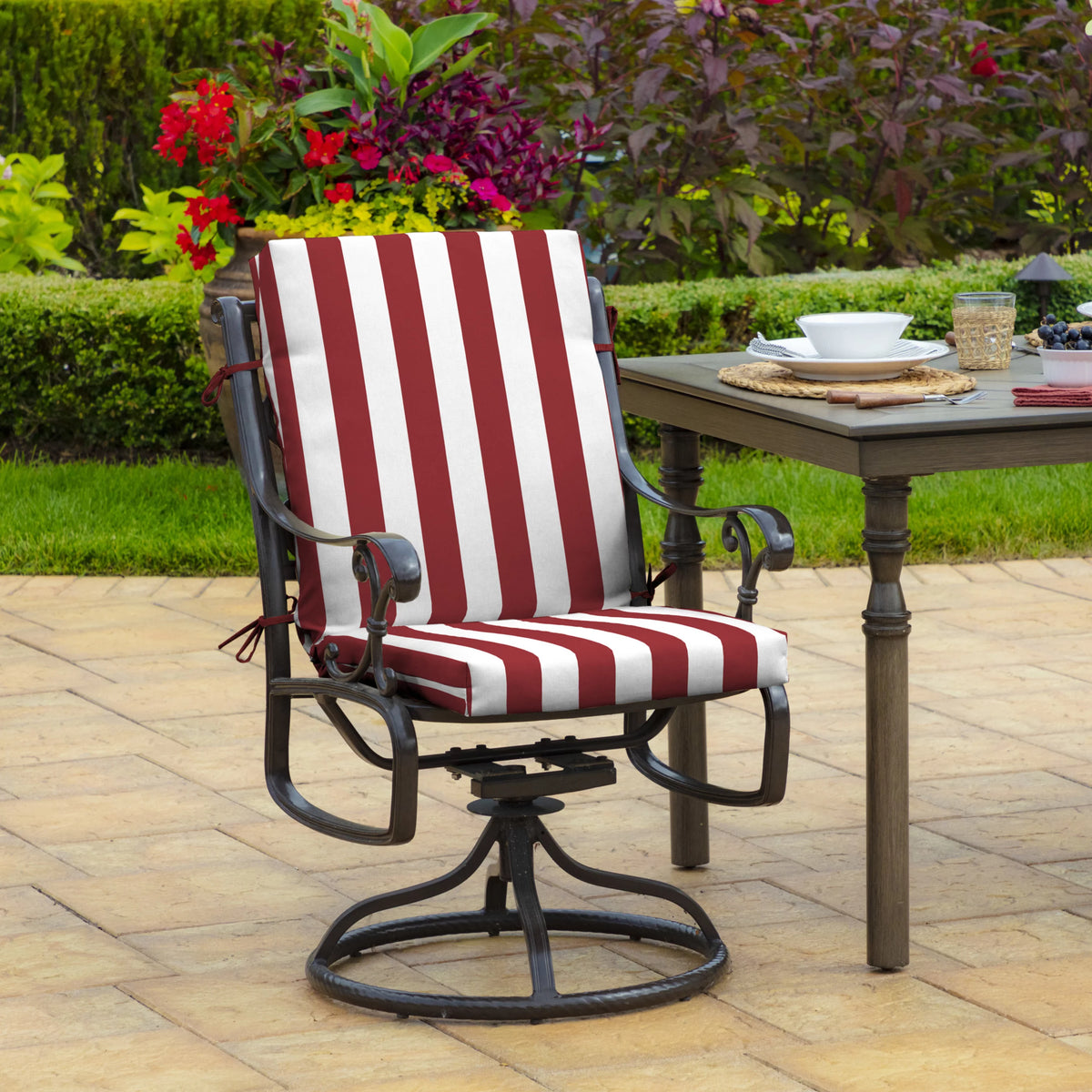 Ruby Red Cabana Stripe Outdoor Dining Chair Cushion Z659530
