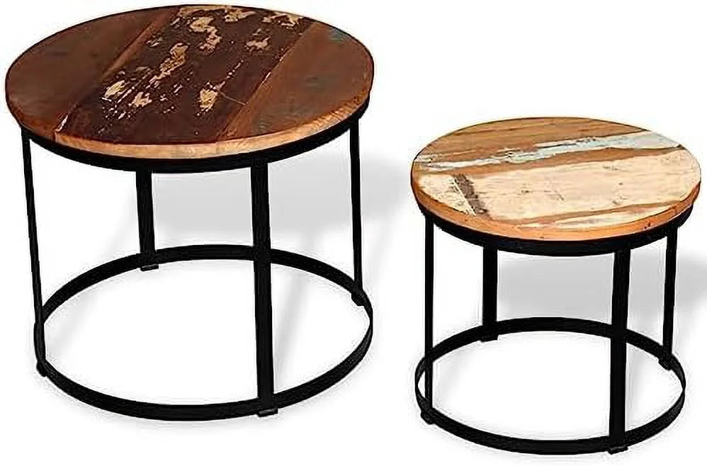Round Two Piece Coffee Table Set Reclaimed Wood L820