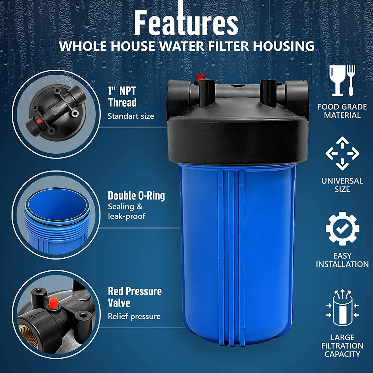10 x 4.5 Whole House Filter Purifier System, 1 NPT Brass Port, Blue, 1 Set N155629