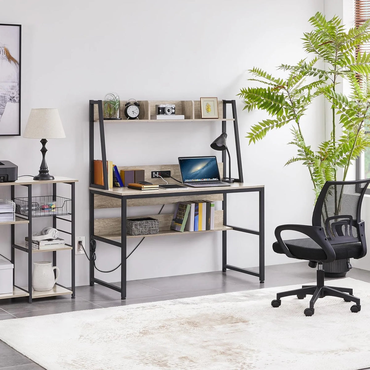 Gray Home Office Desk and Chair Set with Power Outlet Q1903