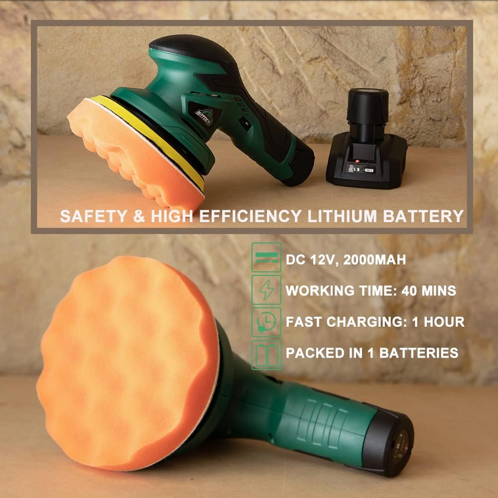 Cordless Car Buffer Polisher with 12V Lithium Rechargeable Battery Brushless Polisher E40162