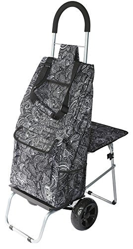 Black Foldable Shopping Cart with Seat K781736