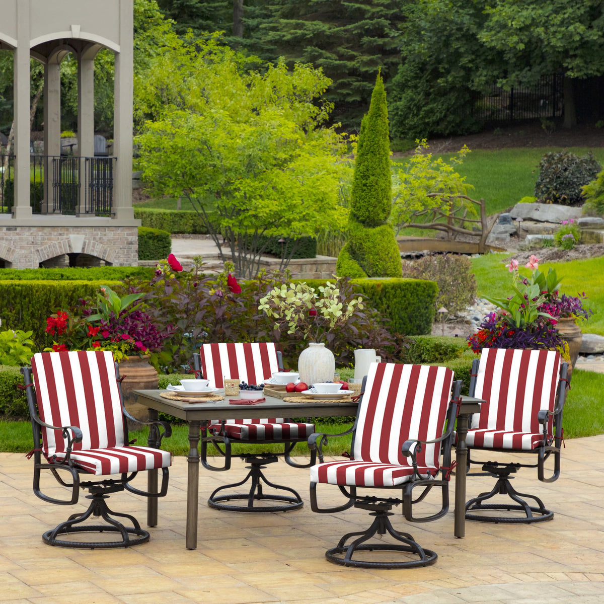 Ruby Red Cabana Stripe Outdoor Dining Chair Cushion Z659530