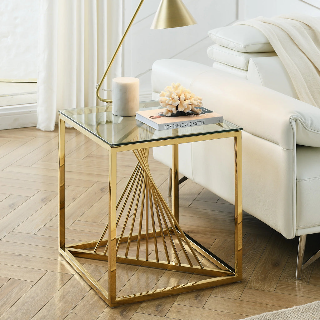 20 Inch Glass End Table with Metal Frame R969758
