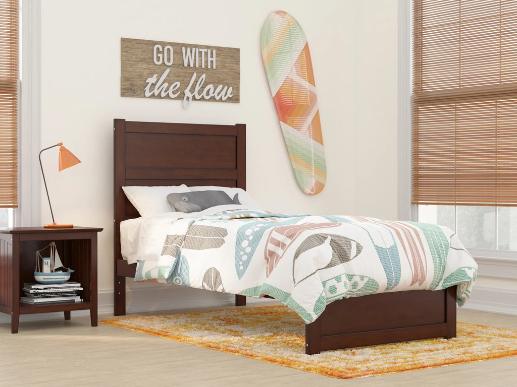 Twin Wood Platform Bed with Panel Headboard and Footboard L3600