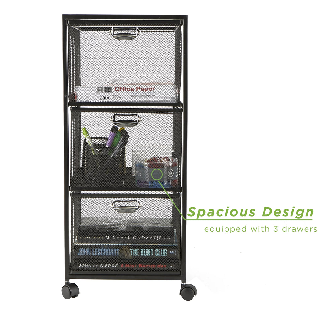 Rolling Utility Cart with 3 Drawers, Black U430017