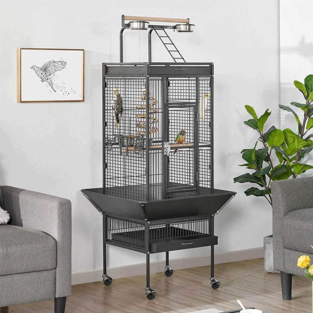 61-in Rolling Parrot Cage & Playtop D515