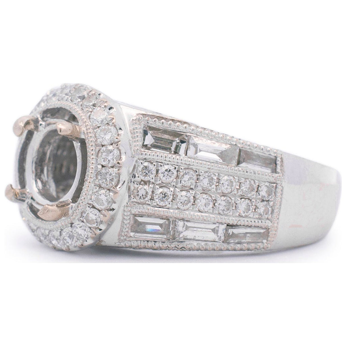 14K White Gold Halo Diamond Engagement Ring Y308
